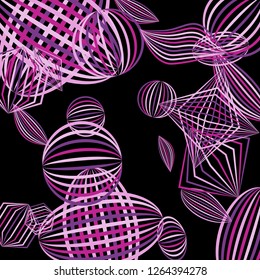 Falling geometric figures. Concept background with color striped figures for card or poster. Background with falling colorful geometric figures for your design. Vector texture.