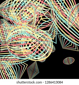 Falling geometric figures. Concept background with color striped figures for poster or mobile application. Background with falling colorful geometric figures for your design. Vector texture.