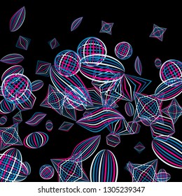 Falling geometric figures. Concept background with color striped figures for mobile application or print. Background with falling colorful geometric figures for your design. Vector texture.
