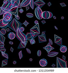 Falling geometric figures. Concept background with color striped figures for card or poster. Background with falling colorful geometric figures for your design. Vector texture.