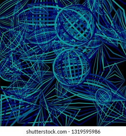 Falling geometric figures. Concept background with color striped figures for card or poster. Background with falling colorful geometric figures for your design. Vector texture.