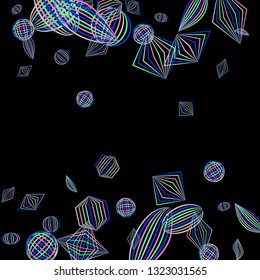 Falling geometric figures. Concept background with color striped figures for print or banner. Background with falling colorful geometric figures for your design. Vector texture.