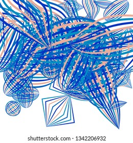 Falling geometric figures. Concept background with color striped figures for poster or mobile application. Background with falling colorful geometric figures for your design. Vector texture.