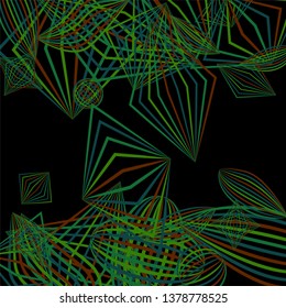 Falling geometric figures. Concept background with color striped figures for print or banner. Background with falling colorful geometric figures for your design. Vector texture.