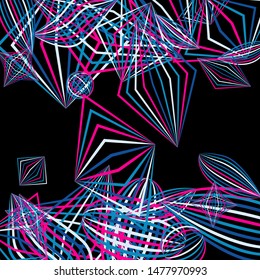 Falling geometric figures. Concept background with color striped figures for poster or mobile application. Background with falling colorful geometric figures for your design. Vector texture.