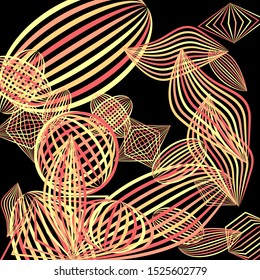 Falling geometric figures. Concept background with color striped figures for poster or mobile application. Background with falling colorful geometric figures for your design. Vector texture.