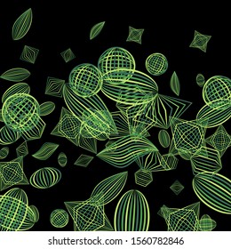 Falling geometric figures. Concept background with color striped figures for print or banner. Background with falling colorful geometric figures for your design. Vector texture.