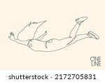 Falling girl with outstretched arms. Freedom, fun concept. Single line