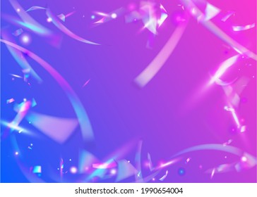 Falling Glare. Birthday Glitter. Retro Vaporwave Serpentine. Holiday Foil. Violet Shiny Background. Modern Art. Disco Flare. Bokeh Effect. Purple Falling Glare