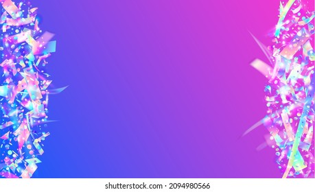 Falling Glare. Party Abstract Gradient. Neon Effect. Blue Shiny Sparkles. Bright Foil. Metal Flare. Webpunk Art. Birthday Tinsel. Purple Falling Glare