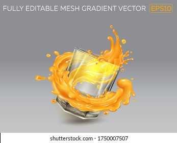 Falling glass with a splash of orange juice.