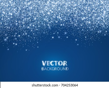 Falling Glitter Confetti, Snow. Vector Dust, Explosion On Blue Background. Sparkling Glitter Border, Frame. Great For Wedding Invitations, Party Posters, Christmas And Birthday Cards.