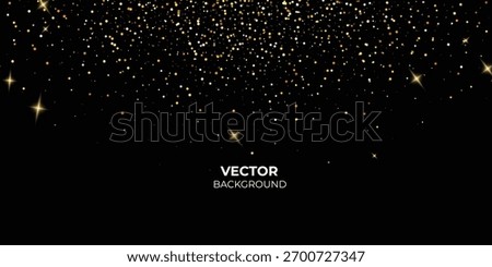 Falling glitter confetti. Vector gold dust, explosion on black background. Sparkling glitter border, festive frame