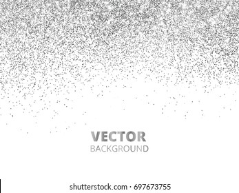 Falling glitter confetti. Vector silver dust, explosion isolated on white. Sparkling glitter border, festive frame. Great for wedding invitations, party posters, Christmas and birthday cards.