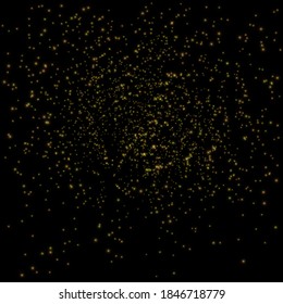 Falling glitter gold particles sparkles. Golden sparkling magical dust. Light effect on a black transparent background. Sparks and stars shine with special light. Vector 