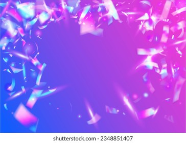 Cayendo Deslumbrante. Parkles Transparentes. Serpentina De Vaporwave Desenfocada. Retro Burst. Textura de metal violeta. Aceite Volador. Arte festivo. Cristal Tinsel. Brillo de caída azul
