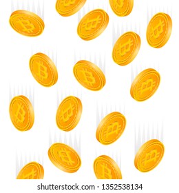 Falling gold bitcoins cartoon frame. A rain of the flying gold of bitcoins in the form of a frame in a cartoon style. Falling gold pieces in the form of vector illustrations