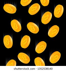 Falling gold bitcoins cartoon frame. A rain of the flying gold of bitcoins in the form of a frame in a cartoon style. Falling gold pieces in the form of vector illustrations