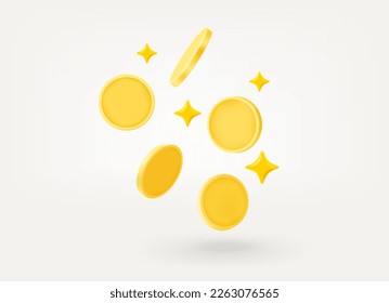 Falling gold coins isolated on white background. 3d vector illustration