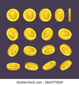 Falling gold coins, falling money and golden coins in different positions vector illustration