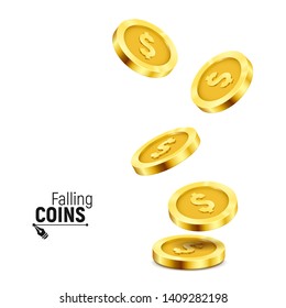 Falling gold coins. Money isolated on a white background. Vector illustration.