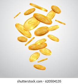 Falling gold coins. Money isolated on a white background. Vector illustration.