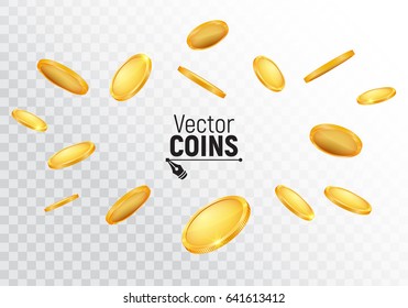 Falling gold coins. Money isolated on a transparent background. Vector illustration.
