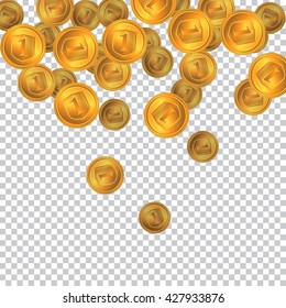 Falling gold coins on a transparent background. Placer gold coins on a transparent background