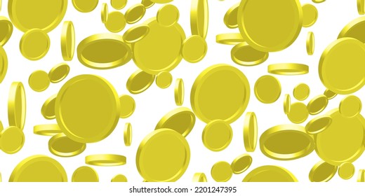 Falling gold coins on white. Golden rain of coins seamless pattern. Jackpot, success concept. Trendy investment pattern. Can be used for ad, poster, banner money exchange. Vector illustration