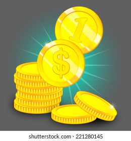 Falling gold coins. Vector
