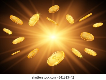 Falling gold coins. Vector illustration.