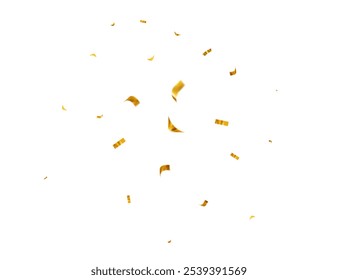 Falling gold confetti. Bright golden festive tinsel. Holiday design elements. Vector illustration