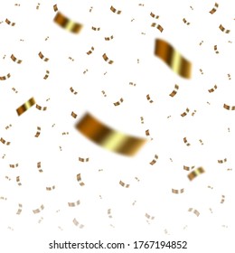 Falling gold confetti isolated on a white background.