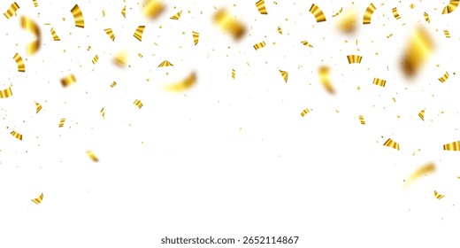 Confeti dorado cayendo aislado sobre un fondo transparente para celebraciones y vacaciones. Confeti dorado cayendo con fondo de espacio vacío para celebraciones o temas de fiesta. Brillante oropel festivo