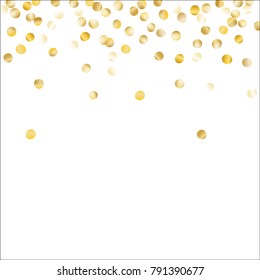 Falling Gold Confetti Isolated on White Background. Dark Festive Pattern with Sparkles for Christmas and New Year Decoration, Birthday Invitation, Poster or Greeting Card. Vector Gold Confetti.