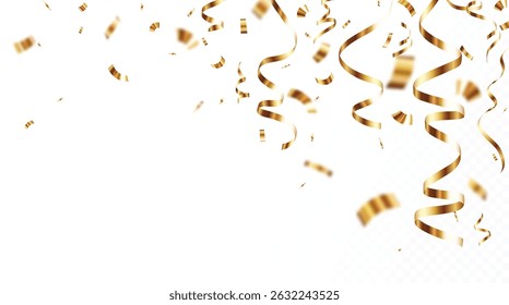 Falling Gold confetti and ribbon banner, isolated on transparent backgrounds