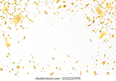 Falling gold confetti seamless background. Luxury gold confetti and carnival ribbons.