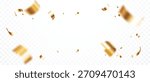 Falling Gold confetti, streamers and ribbons background, Shiny golden paper pieces fly