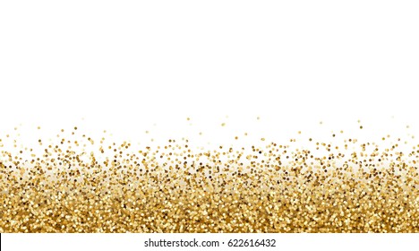 Falling Gold Glitter Effect For Sale, Gift, Invite, Vip Luxury Rich Card Design. Vector Yellow Confetti  Border. Golden Tinsel Texture Isolated On White Background