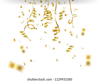 falling gold ribbons and confetti 
