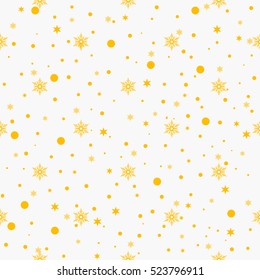 Falling gold snow  pattern. Gold splash on white background. Winter snowfall hand drawn spray texture.