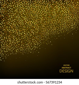 Falling gold spangles on a black background. Yellow bright dust. The shining design elements. Vector illustration.