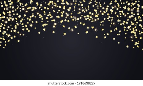 Falling gold stars on black background