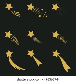 Falling gold  stars vector set Icons of meteorites and comets - vector