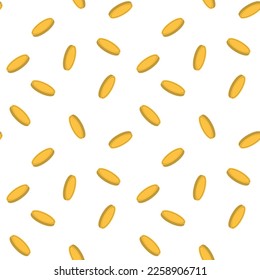 Falling golden abstract coins seamless pattern. Isolated on white background. Vector illustration