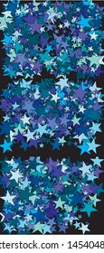 Falling golden blue stars. Vector illustration effect. Fresh cosmic glitter elements for your design. Blue set of invitation templates, background images, posters or greeting cards.