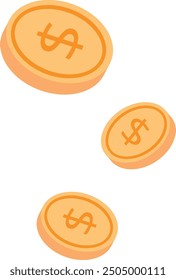Falling golden coin. Dollar money rain icon isolated on white background