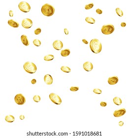 Falling golden coins. Big win casino and jackpot. Success in business and finances. Money rain. Shiny metal coins. Vector illustration