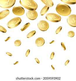 Falling golden coins. Gold money rain, fall from