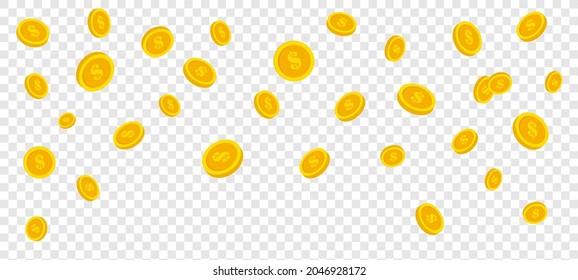 Falling golden coins isolated on transparent background. Vector elements for design